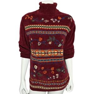 #48 Vintage Carolyn Taylor Fall Themed Turtleneck Sweater Sz-Medium